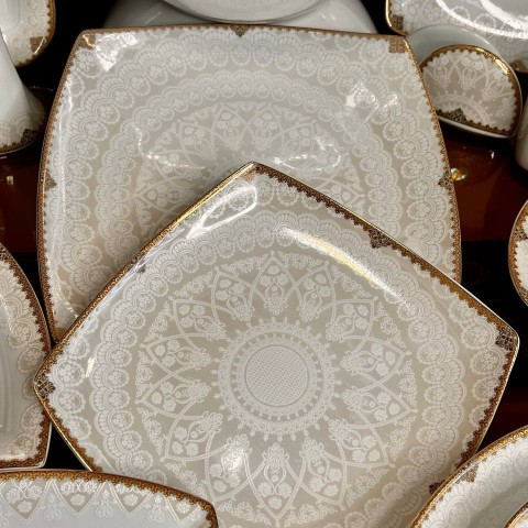 سرویس چینی پردیس طرح سیسیل طلایی کف گل 12نفره