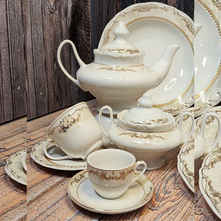 سرویس چینی پردیس طرح نلین 30 پارچه بن چاینا استخوانی ۶نفره