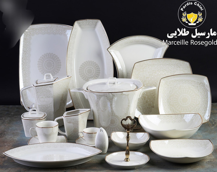سرویس چینی پردیس ۹۶ پارچه ۱۲ نفره طرح مارسی طلا ایزابل