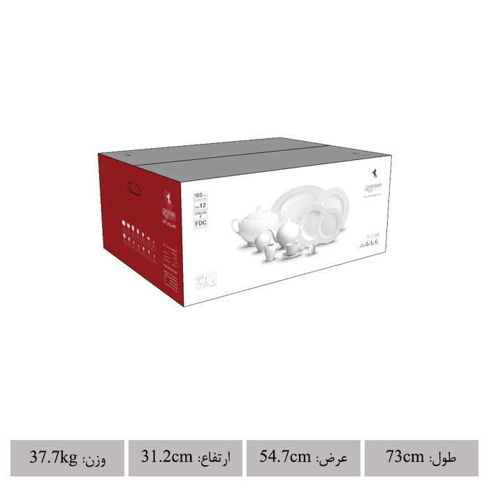 سرویس غذاخوری 102 پارچه چینی زرین ایران سری ایتالیا اف مدل White درجه یک