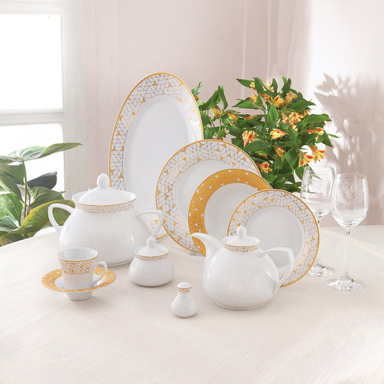 سرویس غذاخوری 108 پارچه چینی زرین ایران سری شهرزاد مدل ژئومتریکال درجه عالی